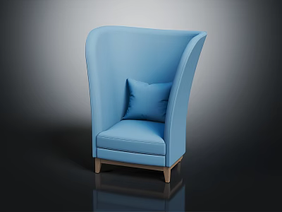 Modern Blue Armchair with Comfortable Pillow and Stylish Wooden Legs Design 3d model