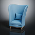 Modern Blue Armchair with Comfortable Pillow and Stylish Wooden Legs Design