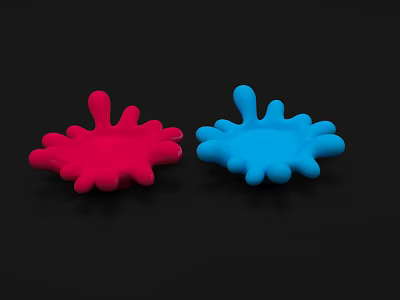 Red and Blue Splatter Shaped Art Installation Against Black Background 3d model