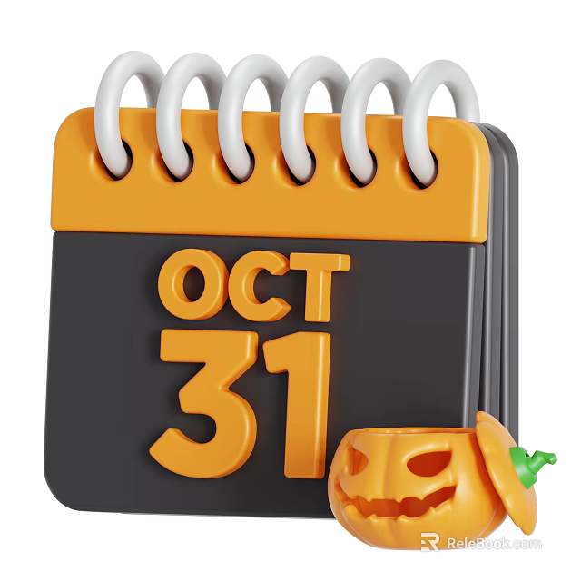 Halloween Festive Decorative Ornament Set With October 31 Calendar And Pumpkin Figurine 3d model 