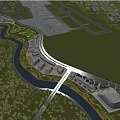 Aerial Planning Featuring River Green Landscape Buildings and Airport Runways Layout