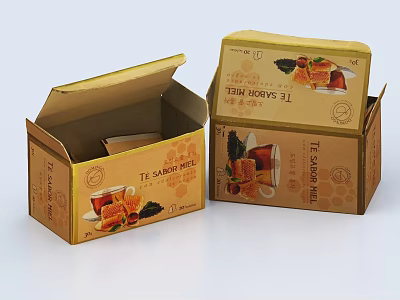 Decorative Ornaments Set Yellow Packaging Boxes With Open Closed Design And Ornament Prints 3d model