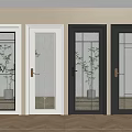 Hinged Doors Featuring Glass Panels and Decorative Patterns with White and Black Frames 3d model