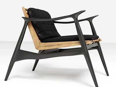 Modern Leisure Chair With Black Frame Wooden Backrest And Padded Seat 3d model