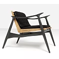 Modern Leisure Chair With Black Frame Wooden Backrest And Padded Seat