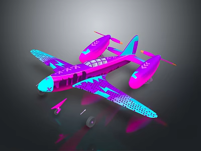 Colorful Modern Airplane Model With Purple Blue Geometric Patterns And Reflections 3d model