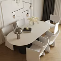 Elegant Modern White Oval Dining Table With Gray Chairs And Pendant Lights 3d model