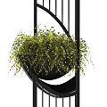 Hanging Bonsai Potted Plants In Black Metal Frame Modern Decorative Structure With Green Foliage