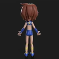 3D Cartoon Woman in Blue and Yellow Leotard with Yellow Gloves Boots