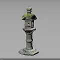 Traditional Stone Lantern Moss Covered Top Cover Lantern Chamber And Pedestal Base Garden Decorative Element