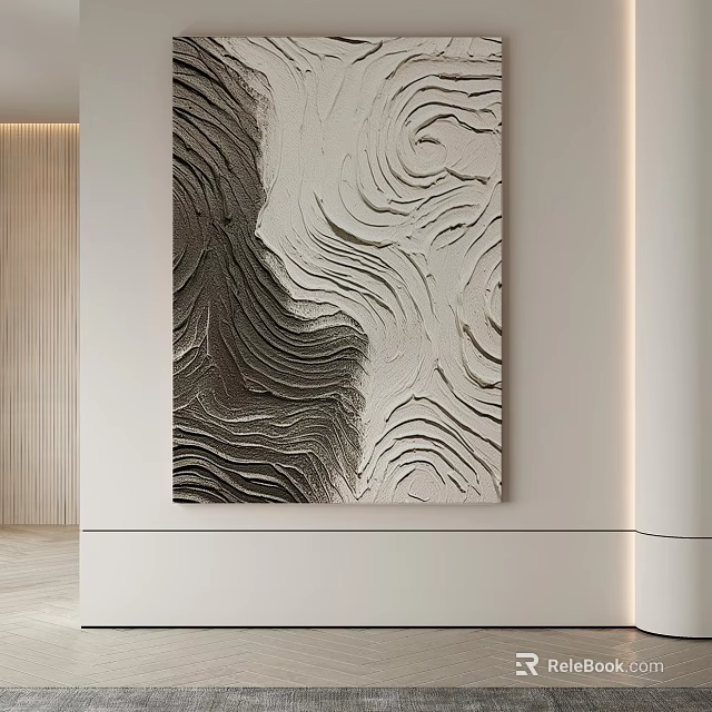 Modern Abstract Painting With Textured Wavy Patterns And Neutral Tones For Interior Wall Decor 3d model