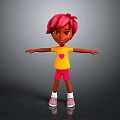 Woman With Red Hair Wearing Yellow T-shirt With Pink Heart And Pink Shorts Stretching Arms