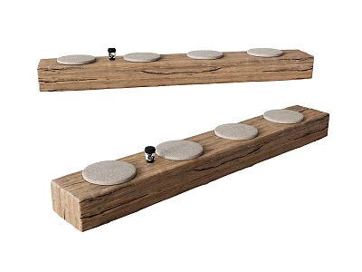 Rustic Wooden Long Stools With Circular Seats And Natural Wood Texture Design 3d model