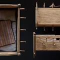 Vintage Wooden Rocking Baby Crib With Striped Blanket And Classic Design