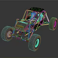 Green Off Road Vehicle With Open Frame Large Tires And Suspension System