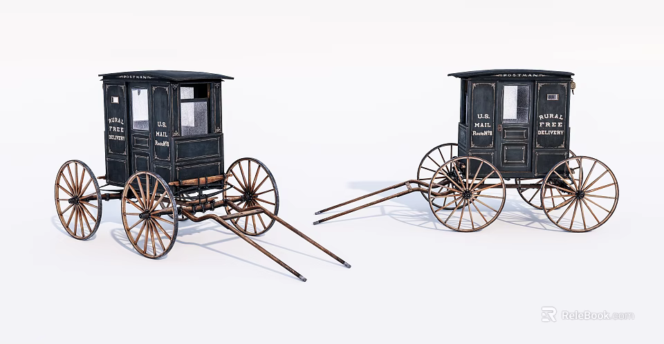 Two Black Hackney Coaches With Windows Doors And Classic Wooden Wheels 3d model 