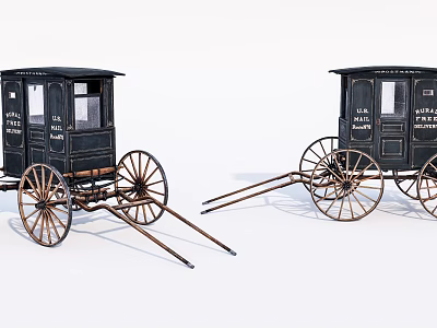 Two Black Hackney Coaches With Windows Doors And Classic Wooden Wheels 3d model