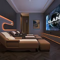 SPA Sauna Relaxation Room With Large Screen Recliner Chairs And Ambient Lighting