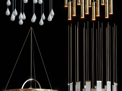 Various Modern Chandeliers With Metal Glass Droplet Cylinder Ring Shapes And Styles 3d model