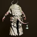 Horned Fantasy Game Movie Character In Hooded Robe With Clawed Hands And Decorative Bells