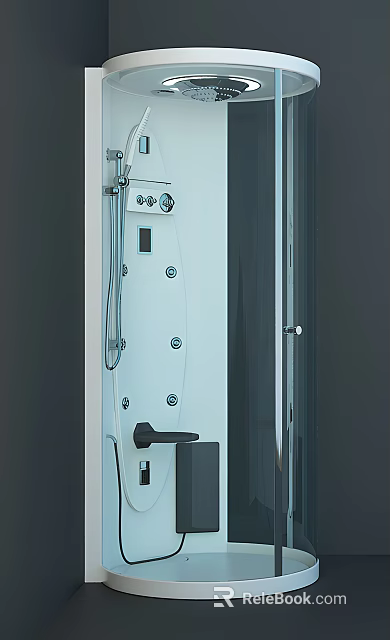 Modern Shower Sauna Enclosure With Glass Door Control Panel And Metal Fixtures 3d model 