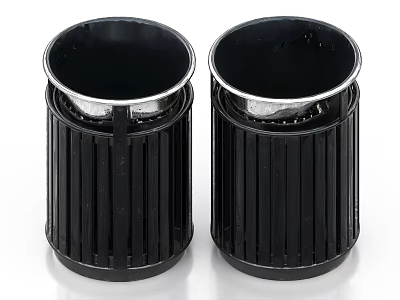 Two Black Cylindrical Containers With Vertical Striped Design And Silver Rim 3d model