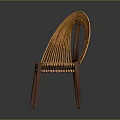 Stylish Handwoven Wicker Chair With Wooden Legs And Curved Back Design