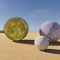 Spherical Outdoor Lights With Woven Design And Hollow Dots Projecting Light Spots On Beach