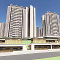 Modern Commercial Street With High Rise Buildings And Pedestrian Friendly Layout