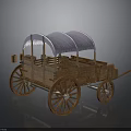 Vintage Wooden Carriage With White Canopy And Classic Wooden Wheels Structure
