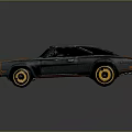 Vintage Gray Two Door Coupe With Orange Stripes And Yellow Rims
