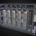 Industrial Style Furniture Cabinet With White Cylindrical Components And Control Panel