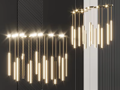 Contemporary Linear Metal Chandelier With Cylindrical Pendant LED Lights For Interior Design 3d model
