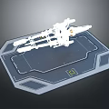 Detailed White Weapon Model Displayed On Hexagonal Platform Stand Base 3d model