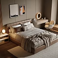 Modern Bedroom Interior With Upholstered Bed Nightstand Accent Chair And Paintings