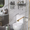 Elegant Bathroom Toilet With Marble Wall Toilet Paper Holder And Dark Wood Vanity Cabinet