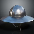 Classic Vintage Metal Helmet With Broad Brim Shiny Silver Surface And Chin Strap Design