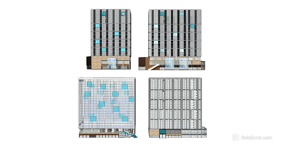 Modern Commercial Complex With Glass Curtain Walls And Multi Story Facade Designs 3d model 