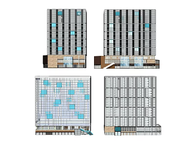 Modern Commercial Complex With Glass Curtain Walls And Multi Story Facade Designs 3d model