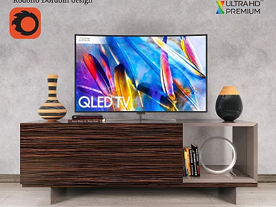 Modern Wooden Storage Cabinet With QLED TV Vase Books And Decorative Items 3d model