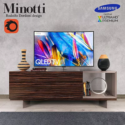 Modern Wooden Storage Cabinet With QLED TV Vase Books And Decorative Items 3d model