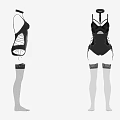 Sexy Black Strappy Bodysuit With Cutout Details And Lace Stockings For Intimate Wear