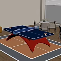 Sturdy Sports Equipment Table Tennis Table With Blue Top Red Frame On Orange Gray Floor
