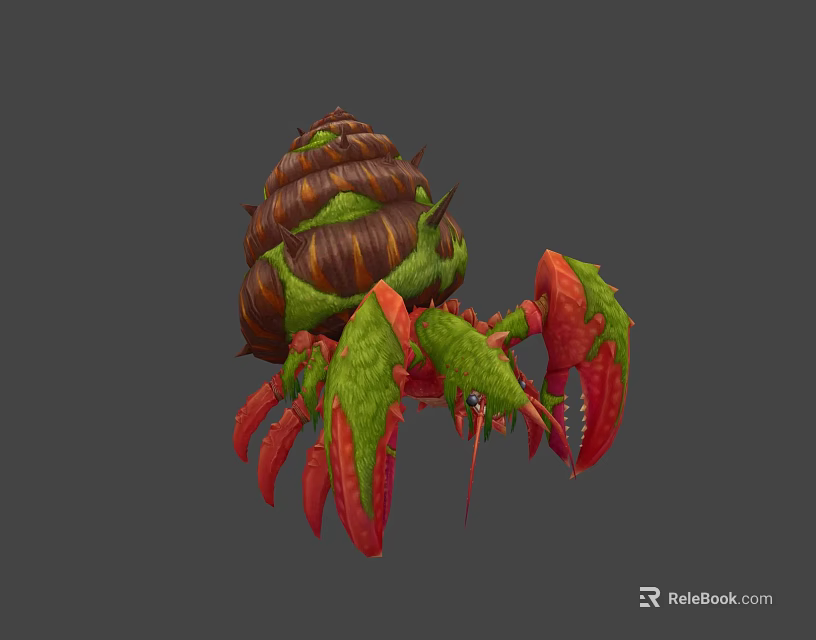 Aquatic Creature Featuring Spiral Brown Shell Green Body Red Claws And Legs 3d model 