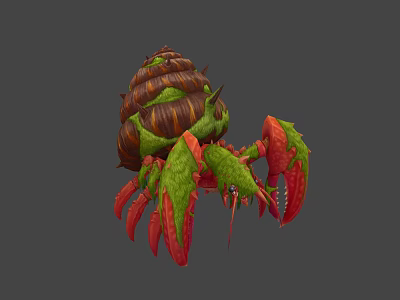 Aquatic Creature Featuring Spiral Brown Shell Green Body Red Claws And Legs 3d model