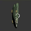 Green Textured Weapon With Two Golden Circular Elements And Surface Details
