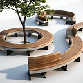 Circular Tree Pit With Curved Wooden Benches In Modern Outdoor Design