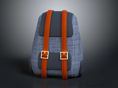 Stylish Blue Plaid Backpack With Orange Straps And Gold Square Buckles 3d model