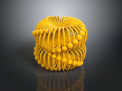 Yellow Woven Household Item with Spherical Design and Decorative Balls 3d model