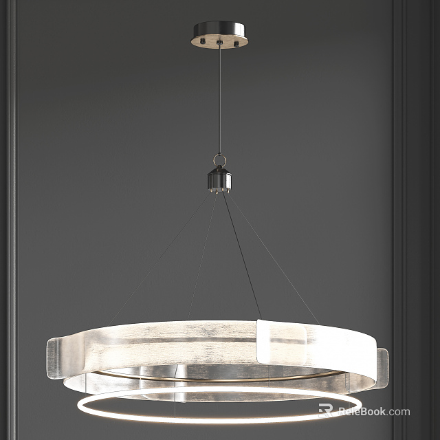 Modern Hanging Pendant Light With Round Brushed Metal Frame For Contemporary Living Room 3d model 